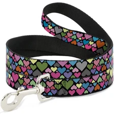 Dog Leash Hearts Black/Multi Color NARROW 0.5"