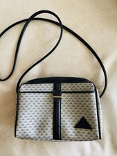 Vintage Liz Claiborne Purse 1984 Crossbody Blue White Logo Triangle 1980s