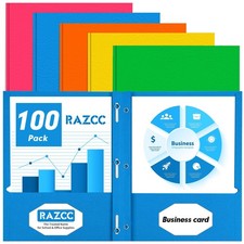 Two Pocket Folders, 100 Pack Two Pocket with Prongs, 3 Prong Folders Fit Lett...