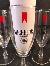 Michelob Beer Fluted Stemmed Glass Set of 4 8oz