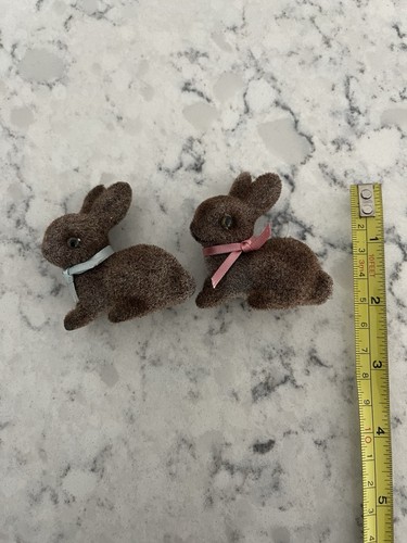 Lot of three small vintage flocked rabbits | eBay