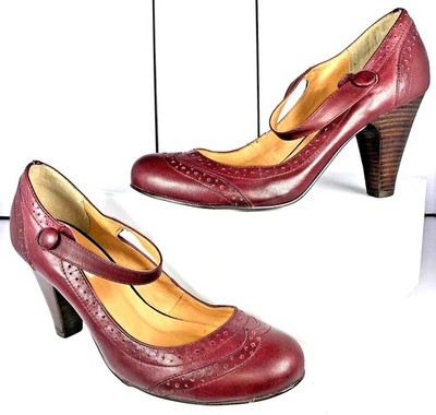 Bottero Women Leather Maryjane Wingtip Heels Eggplant Pump Brazil, SZ 8/39 $140