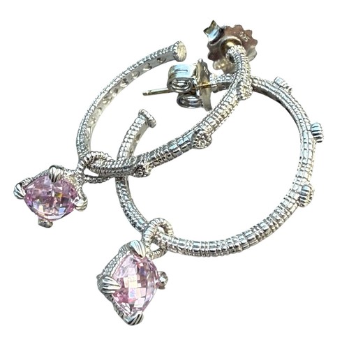 Judith Ripka 925 & 18k rosa Kristall weißer Saphir Herz Creolen Ohrringe 30mm - Bild 3 von 7