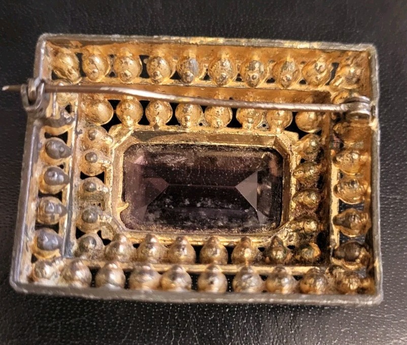 Vintage Rectangular Tiered Amethyst Rhinestone Br… - image 2