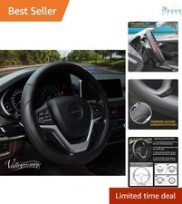 Microfiber Leather Steering Wheel Cover Large 15.5-16 Inch Black Car Accessory
