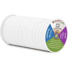 White Elastic Bands 10mm x 50 Yards Roll 3/8 Inch Flat Braided Stretch Cord for