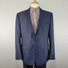 Bar III Men's Sport Coat Blazer Two Button Navy Blue Solid Wool Size 46R SLIM