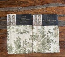 ENVOGUE Toile Mossy Green Natural Pair Set of 4 Curtain Panels 37 x 84