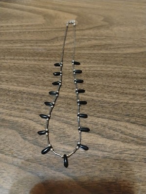 Sterling Silber Halskette mit schwarzen Akzenten schöne einzigartige Fass Kette 16 Zoll