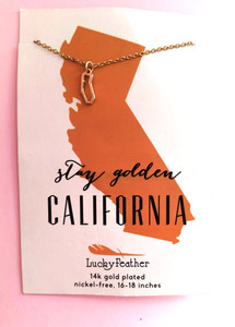 Authentic New with Tags Lucky Feather  California Necklace 14K Gold Plated Stay Golden