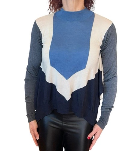 Stella McCartney Mock Funnel Neck Pullover Color Block Sweater Silk Wool 38 - Picture 4 of 13