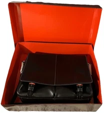 Coach Black Leather Messenger Bag Briefcase Silver Hardware Handle Strap 7104