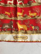 Unused Salvatore Ferragamo Animal Print Silk Scarf Red 41.5cm