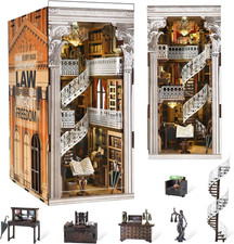 Book Nook Kit Library, DIY Miniature House Kit, 3D Wooden Puzzle Dollhouse Kit f