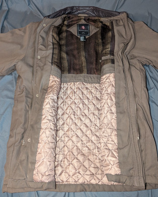 Adolfo Men's L Field Barn Jacket Brown Genuine Leather Collar Plaid Lined