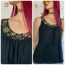 Y2K Whimsigoth Beaded Sleeveless Top Ann Taylor Loft Embroidered Fairy S