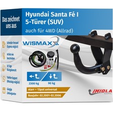 ANHÄNGERKUPPLUNG starr passt für Hyundai Santa Fe I 01-06 +13polig E-Satz ABE