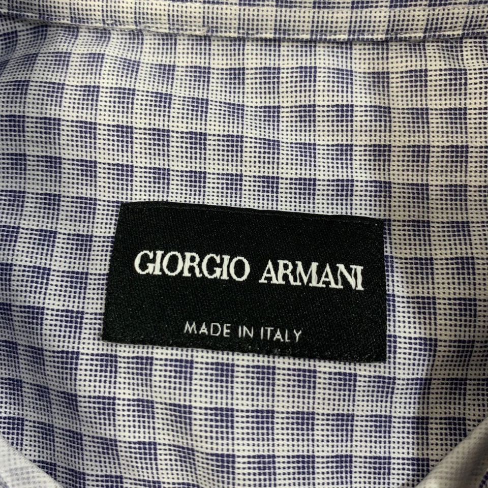 Camisa Giorgio Armani Para Hombres 15 Delgada Gris A Cuadros Manga Larga Vestido Formal Hecho en Italia Foto 3 de 4