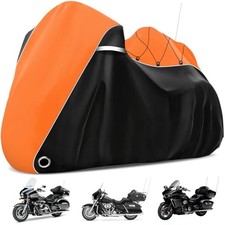 Motorcycle Cover with Side Top Box Heavy Duty 110"- Side Top Box Black Orange