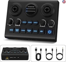 Gaming Audio Mixer, Sound Board with Pro-preamp, 48V Phantom Power with XLR