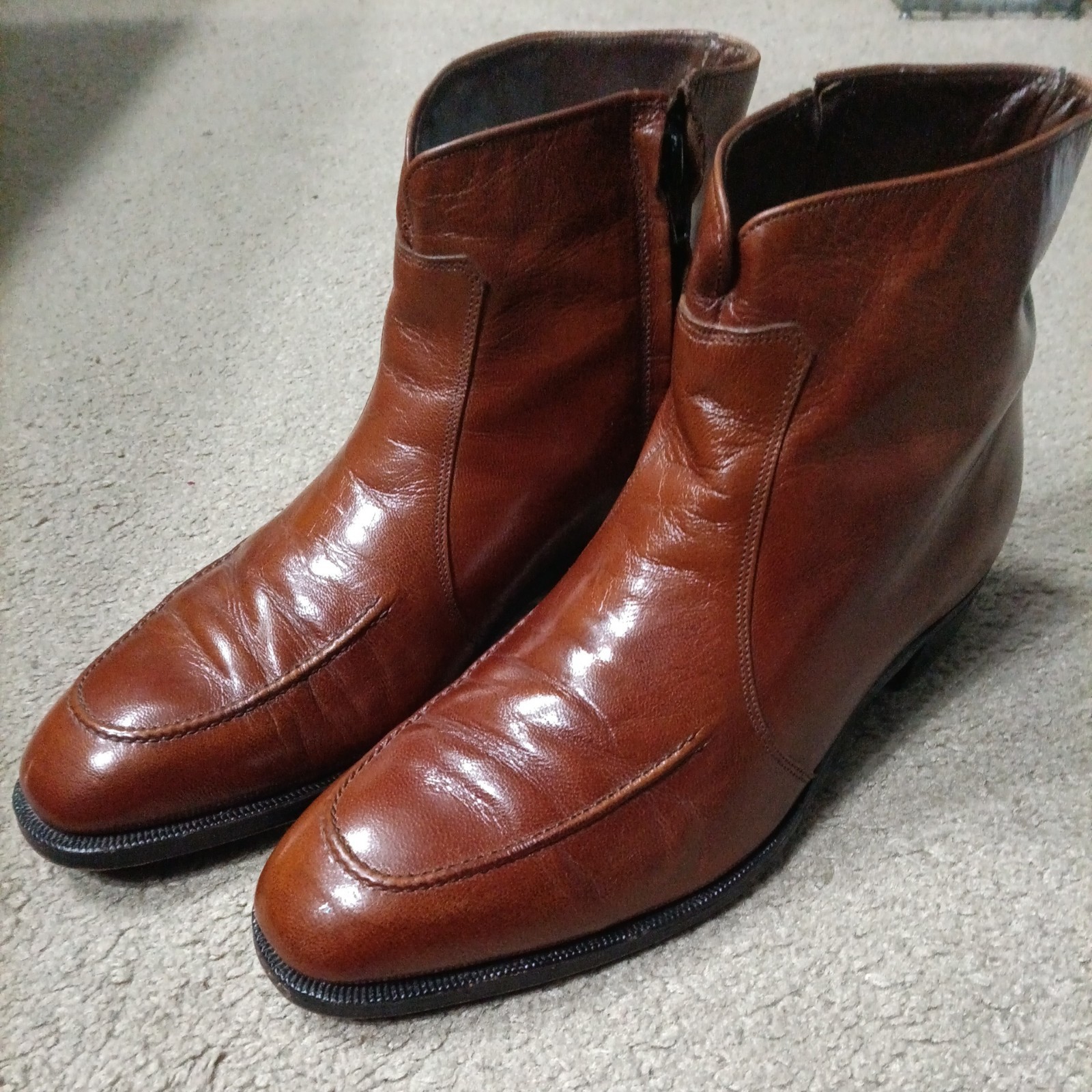 Vintage Florsheim Imperial Side Zip Brown Leather Boots Size 9.5D 33211 Men's