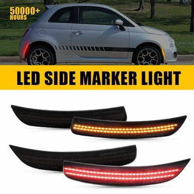 4PCS Full LED Front+Rear Smoked Tinted Side Marker Lights For 2012-2019 Fiat 500