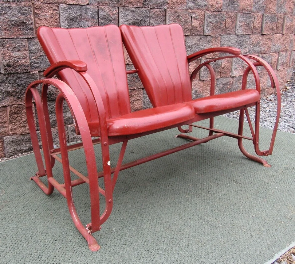 SWEETHEART Vintage Art Deco Metal Primavera Porche Patio Jardín Silla Planeador RARO Foto 3 de 4