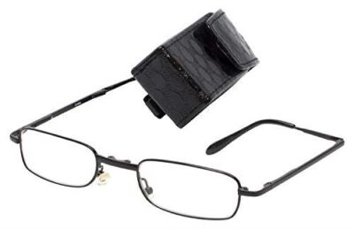 Calabria Folding XL Extra Large Metal Reading Glasses&Case Black GunMetal +1.00