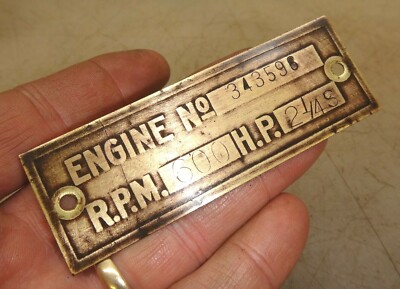 ORIG NAME TAG for 2-1/4hp S HERCULES ECONOMY No. 343596 Hit and Miss Gas Engine