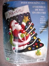 Design Works Felt Christmas Stocking Kit-Beads Sequins Santa -Can Personalize
