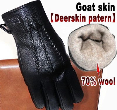 Leather Gloves for Men and Women Goat Leather Winter Warm Driving Riding Wool