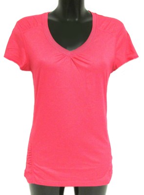 Damen T SHIRT Kurzarm V-Ausschnitt WICKING Hot Pink KIRKLAND Sport Oberteil | S M