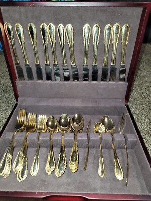 VINTAGE FARBERWARE GOLD BREEZE FLATWARE 64PC SET
