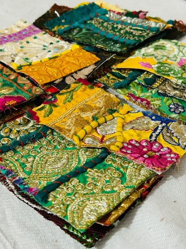 Vintage Embroidered Fabric Scraps Boho Cotton Scraps Junk Journal Charm pack - Picture 10 of 11