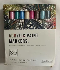 30 Premium Water-Based Acyriclic Paint Markers Quick Dry Acrylic .7mm Tip Pen
