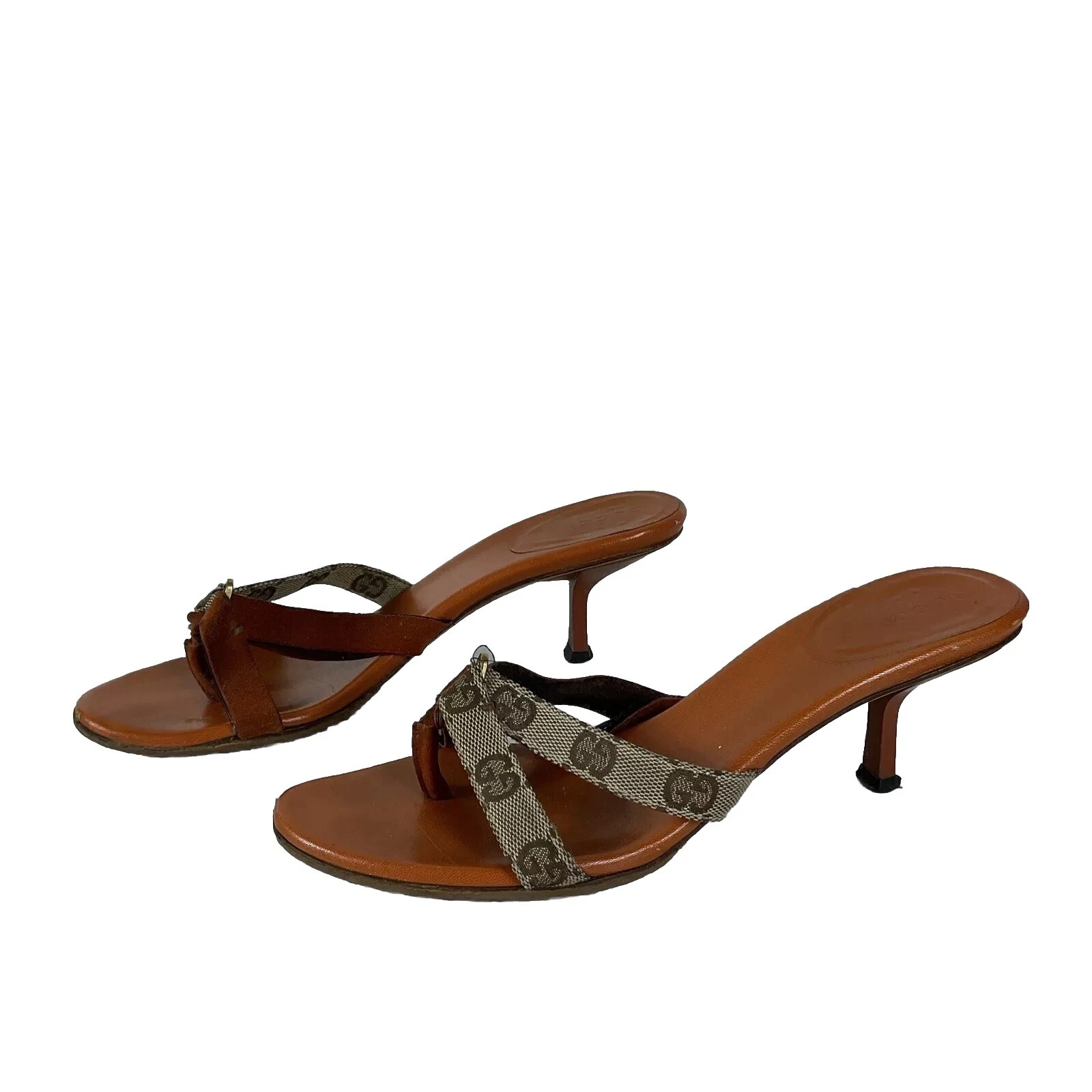 Sandales à enfiler Gucci marron GG Guccissima monogramme daim bout ouvert talon chaton 7