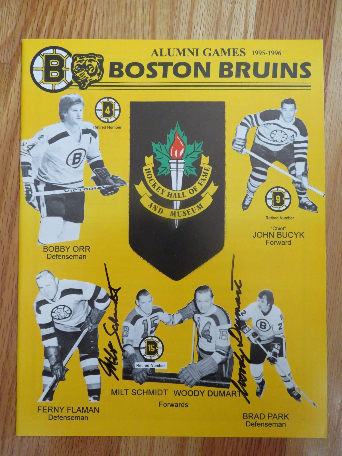 1994-95 BOSTON BRUINS Alumni Program BOBBY ORR BUCYK SCHMIDT DUMART FLAMAN PARK