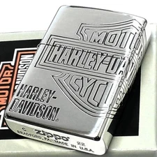 Zippo Oil Lighter Harley Davidson Logo HDP-33 Silver Brass Etching Japan