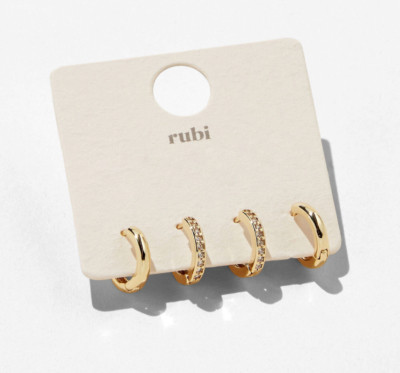 2 PAIRS Cotton On Rubi Small Earring Real Gold Plated Fine Diamante Huggie Hoop