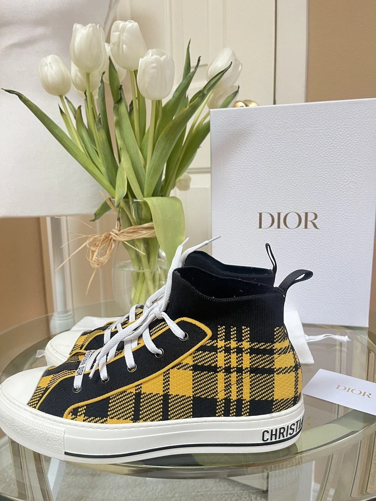 Authentique baskets Christian Dior Check Dior tricot taille 40,5 vente au détail