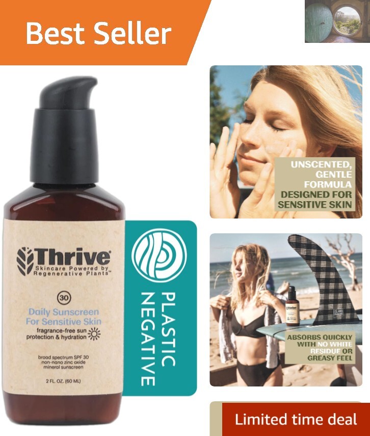 Unscented Mineral Sunscreen for Sensitive Skin - Broad Spectrum SPF 30, 2 Oz