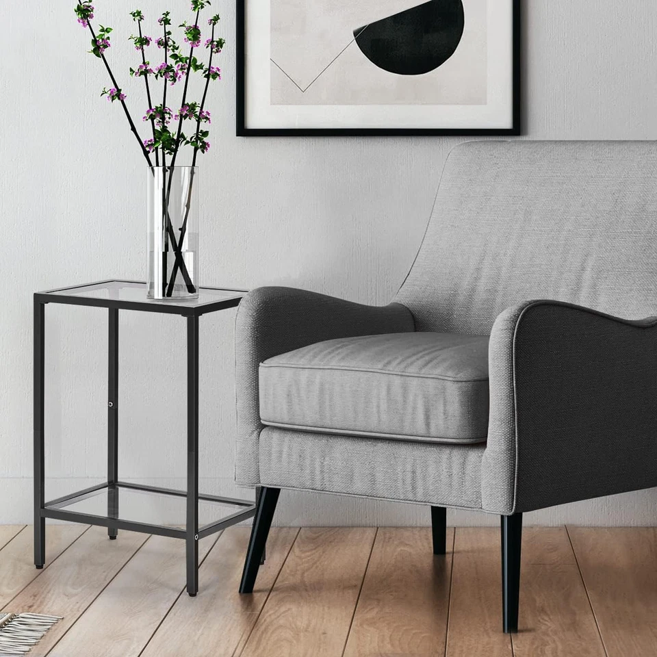 Side Tables Set of 2, End Tables with Tempered Glass, 2-Tier Nightstands with St - Image 4 of 4