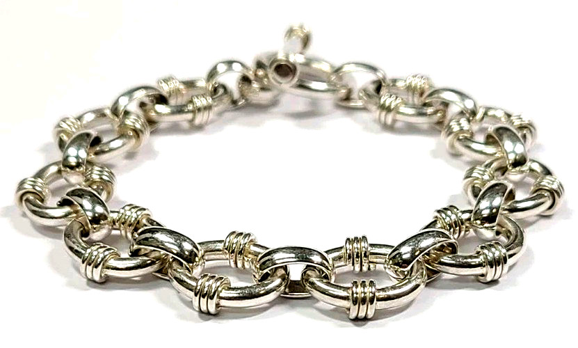 Sterling Silver Oval Chain Link Toggle Bracelet 7" - image 1