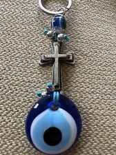 Vintage Keychain Evil Eye Cross
