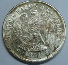 MONEDA ANTIGUA PLATA CÓNDOR SANTIAGO 1 PESO CHILE 1881