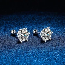 3.5-6mm D VVS1 Moissanite Stud Earrings Screw Back 925 Silver Platinum Plated
