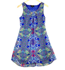 My Michelle Women Blue Pleated Sleeveless Round Neck A-Line Dress Medium