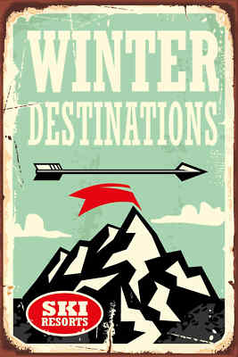 Holzschild 18x12 Ski winter destinations Wand Deko Bar Kneipe Sammler Geschenk