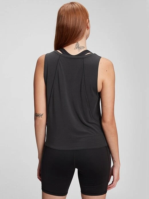 GapFit Breathe V-Neck Knot-Front Tank Top Size women's XS black NEW