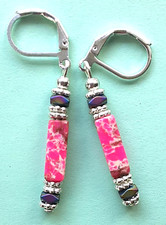 JASPER PINK  Hematite Crystal earring SP LEVERBACK handcrafted XGE